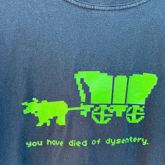 You have died of dysentery Oregon Trail video game faded black shirt Size XL - Picture 2 of 4